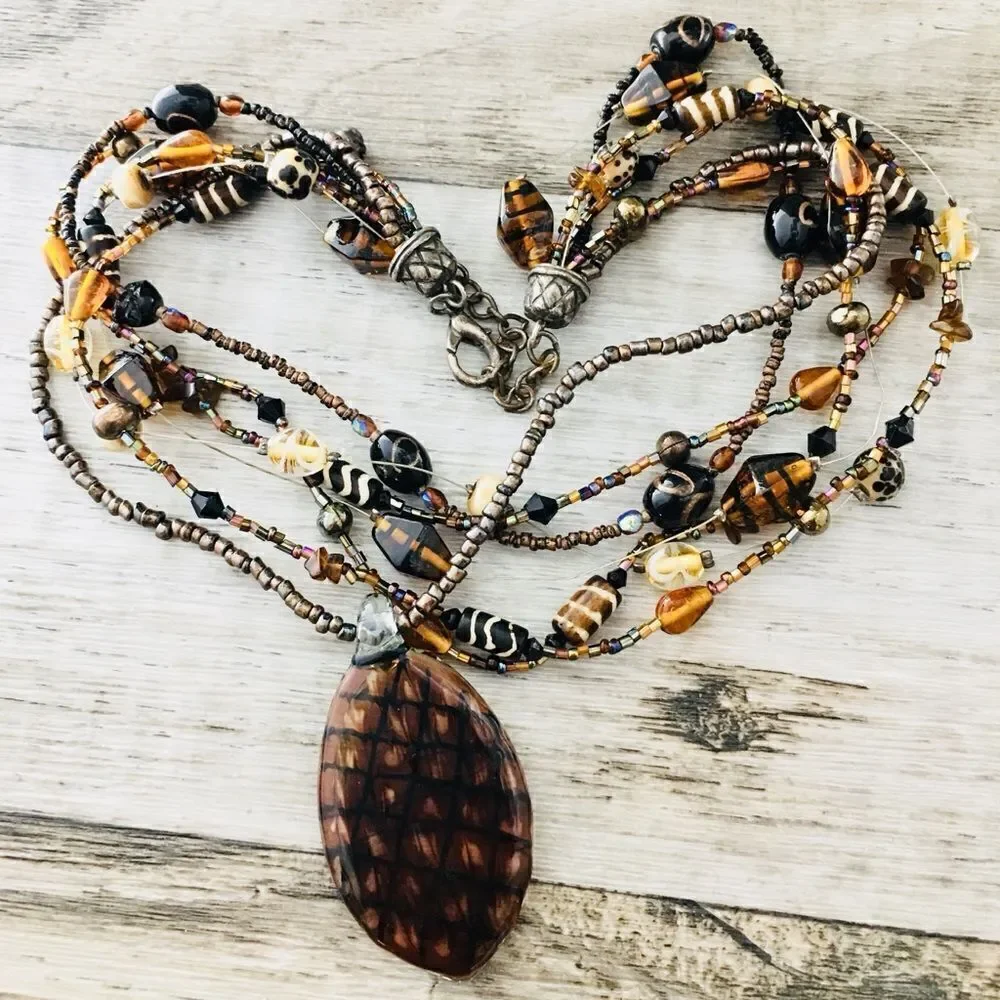 Chico’s Multi Strand Art Glass Pineapple Beads Necklace 4457